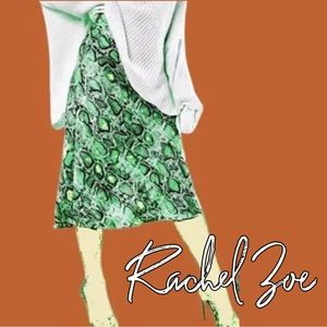 RACHEL ZOE! Silky Stretch Satin Snake Print Midi Skirt